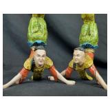 Rare Pr. Chinese Acrobat Polychrome Candle Holders