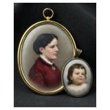 Unusual Miniature Portraits on Porcelain Mother/Ch