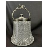 English Diamond Cut Round Crystal Biscuit Barrel