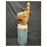 Folk Art CarvedWood Hand Sculpture Pointing Finger