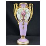 Minton Porcelain Dbl Handled Floral Gilt Urn Vase