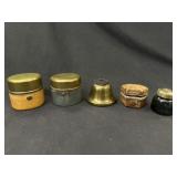 5 Brass& Leather Traveling Inkwells & DipPen Brush