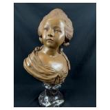 Rare French TerraCotta Girl Bust Marble Pedestal