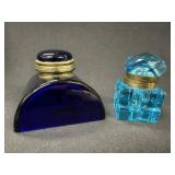 2 Crystal Inkwells: Cobalt Blue & Turquoise