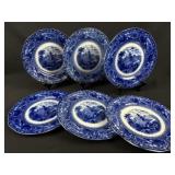6 Staffordshire Blue China 'Watteau' Salad Plates