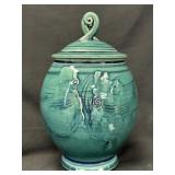 Fabulous Spillman Pottery Lidded Teal Jardiniere