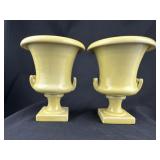 Pr. Canary Yellow Ceramic Handled Urn Vases