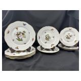 Herend Porcelain Rothschild Bird Plates 9pc Lot