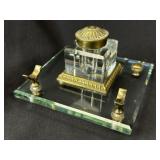 Crystal Inkwell & Stand Gilted Metal Quill Rack