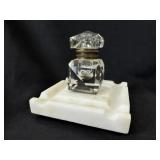 Antique Cut Crystal Inkwell with Marble Stand