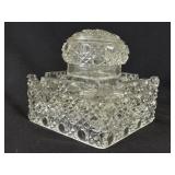 Cut Crystal Heavy Faceted Inkwell w/Quill Rest