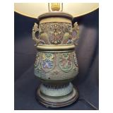 19th C, Champleve Urn Table Lamp w/ Dragon Handles