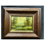 Enamel on Copper Landscape Canal Scene w/Boat