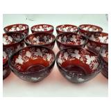 Bohemian Ruby Red Cut to Clear 12 Small Bowls