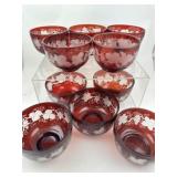 Bohemian Ruby Red Cut to Clear 12 Dessert Bowls