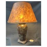 Japanese Table Lamp Bronze Work Relief Bird Scenes