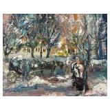 Emil Hess Cityscape Oil on Masonite Board Painting