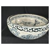 East Asian Blue & White Dragon Floral Bowl