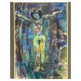 Irving Lehman Expressionist Watercolor Crucifix