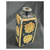 Persian Qajar Pottery Square Floral Bottle Vase