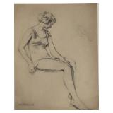 Signed Mary Fleming Woman Portrait Pencil Drawing