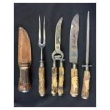 5pc Solingen Germany Carving Set Faux HornHandles