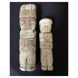 Pair Toltec-Style Carved Stone Warriors