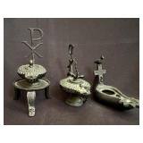 3 Byzantine-Style Christian Bronze Oil Lamps
