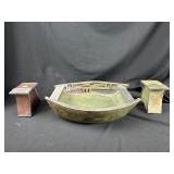 Raku Pottery Center Bowl Trencher & 2 Candlesticks