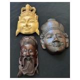 3 Asian Hand-Carved Wood Deity & Buddha Masks