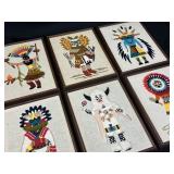 6 Hopi Kachina Crewel Embroidery Framed Needlework