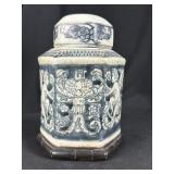 Chinoiserie Blue & White Stoneware Tea Caddy