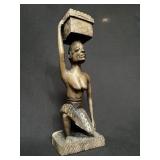 African Wood Carving Woman Holding Basket Figure