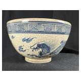 Chinese Blue & White Crackle Glaze Dragon Bowl