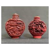 Pair Chinese Carved Cinnabar Snuff Bottles
