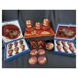 44pc Japanese Aizu Red Lacquerware Sake & Tea Sets