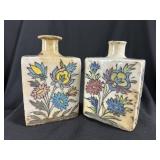 Pair Persian Qajar Iznik Revival Floral Flasks