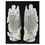 Pair Dehua Blanc de Chine Reticulated Koi Fish