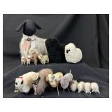 15 Vintage German Putz & Wool Sheep Figures
