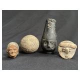 4 Mesoamerican Stone & Terracotta Artifacts