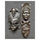 3 African Carved Wood Tribal Headdress Face Masks