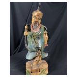 Japanese Carved Wood Ebisu Fisherman Figure