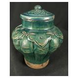 Chinese Green Glazed Lobed Covered Jar