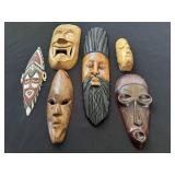 6 Island Tribal Hand-Carved Wood Wall Mask Plaques