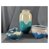 Vintage Art Pottery Drip Glaze Vases, 3 Pieces