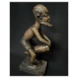 African Wood Carving Elderly Figure Playing Drum