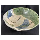 Japanese Oribe Lotus Bowl Hand-Painted Crane