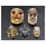 5 Aztec / Mayan Style Mask Plaques Mixed Mediums
