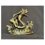 Tibetan Brass Mythical Beast Figural Group