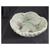 Antique Japanese Seto Celadon Floral Pottery Bowl
